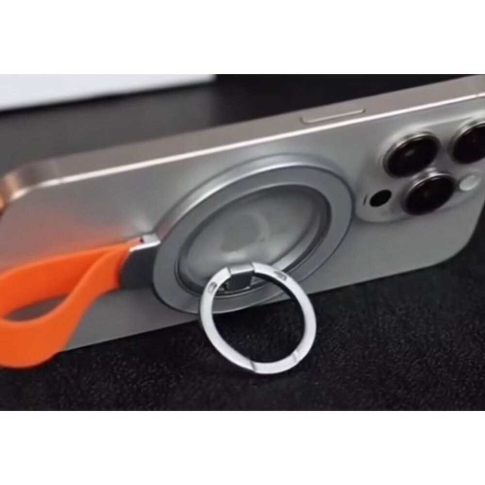 Magnetic Ring With Orange Strap For Secure Phone Holding & Stand